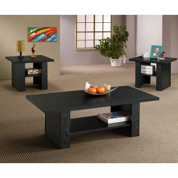 Ebern Designs 3 Piece Living Room Table Set in Black Oak Wayfair